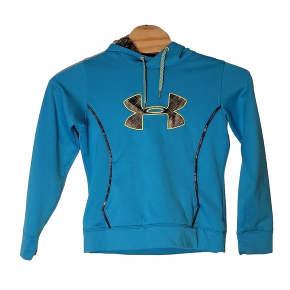 Under Armour‎ Pull Over Hooded Sweatshirt Medium Blue Logo - Picture 1 of 7